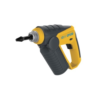 Parafusadeira elétrica preta e amarela com texto 1200 SPEED em fundo branco