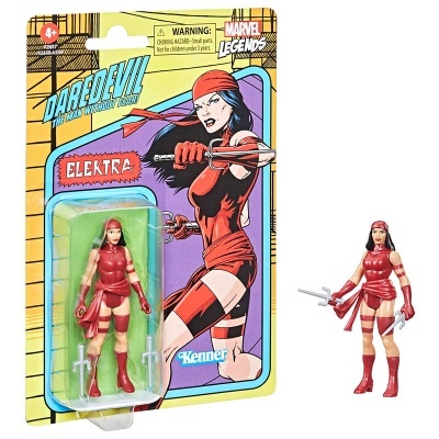 Figura de ação Elektra em embalagem colorida Marvel Legends