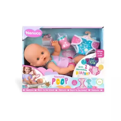 Boneca Nenuco com fraldas reutilizáveis e biberão em embalagem