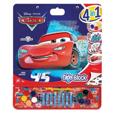Kit de pintura 4 em 1 Cars com Lightning McQueen e várias tintas coloridas em embalagem