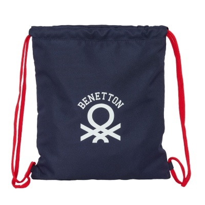 Mochila saco azul escuro com cordões vermelhos e logótipo branco BENETTON