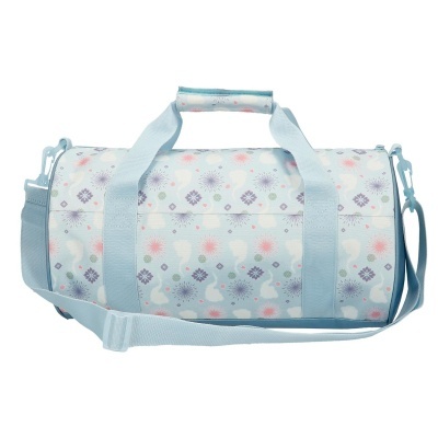 Saco de desporto azul claro com padrão de flores coloridas