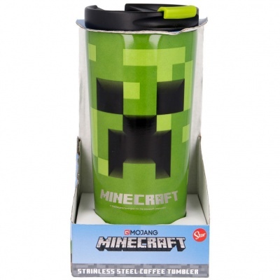 Termo de café Minecraft de aço inoxidável com padrão pixelado verde e preto e embalagem