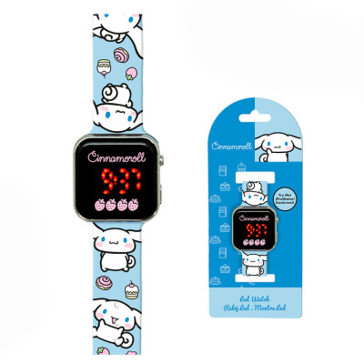 Relógio LED Cinnamoroll azul claro com personagens e doces