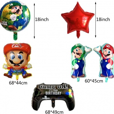 Balões de festa em forma de personagens e objetos de videojogos, vermelho, preto, azul, verde e amarelo
