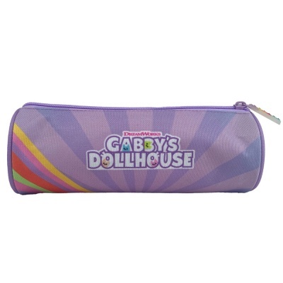 Estojo cilíndrico lilás com texto DreamWorks Gabby's Dollhouse