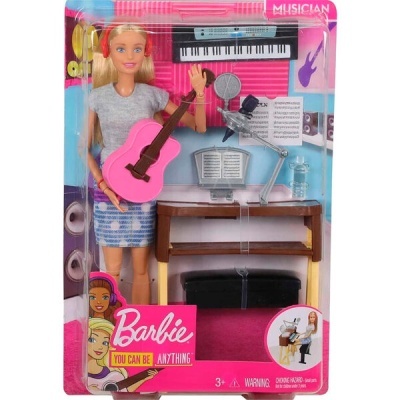 Boneca Barbie com guitarra e acessórios de música em embalagem
