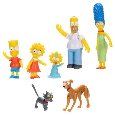 Set de bonecos dos Simpsons plastificados com 6 personagens e 2 animais