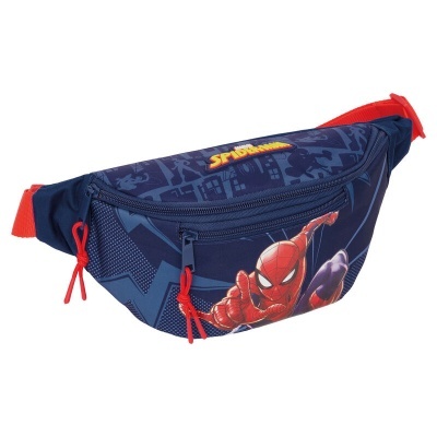 Pochete azul com imagem do Spider-Man e alças vermelhas