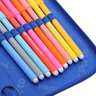 Conjunto de canetas coloridas em estojo azul