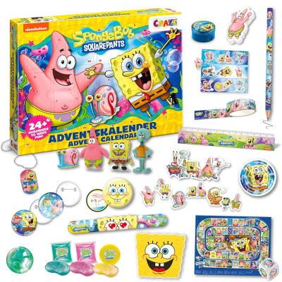 Calendário de advento SpongeBob com figurinos, autocolantes e acessórios coloridos