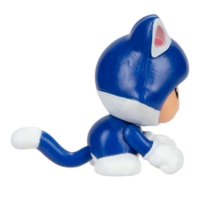 Figura de brinquedo com traje de gato azul e branco