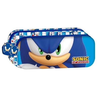 Estojo azul com personagem Sonic e texto SONIC THE HEDGEHOG