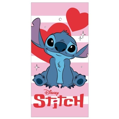 Toalha de praia com personagem Stitch da Disney em cores azul, rosa e vermelho