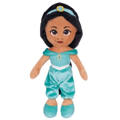 Boneca de peluche feminia roupa azul-turquesa com faixa azul