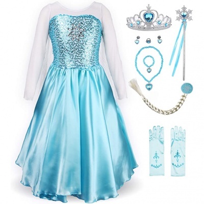 Vestido de fantasia azul claro com acessórios