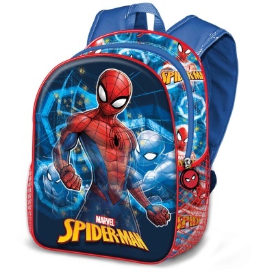 Mochila infantil azul com padrão do Spider-Man da Marvel e fecho de correr