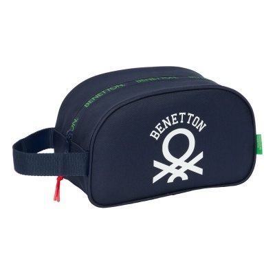 Necessaire azul escuro com alça e fecho de correr, logo BENETTON visível