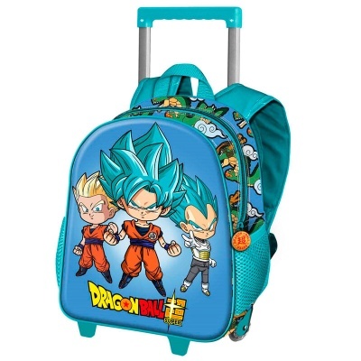 Mochila de rodinhas Dragon Ball Super azul com personagens cartoon