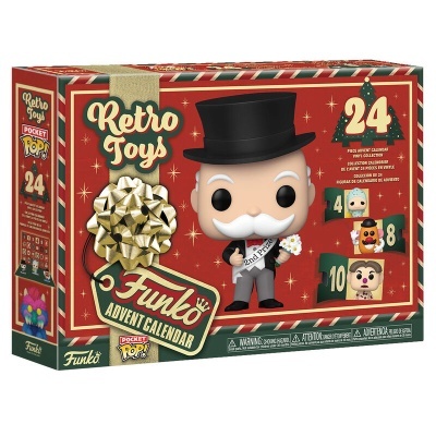 Caixa do calendário do advento Funko Retro Toys com figura de boneco de cartola e bigode