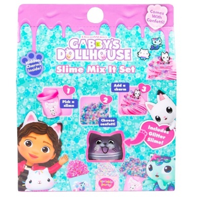 Embalagem do conjunto Gabby's Dollhouse Slime Mix It Set com slime glitter e confete