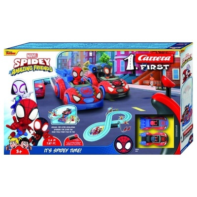 Caixa de pista de corridas Spidey Amazing Friends com carros e figuras Spider-Man