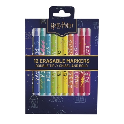 Conjunto de 12 marcadores apagáveis de cores variadas e embalagem temática Harry Potter