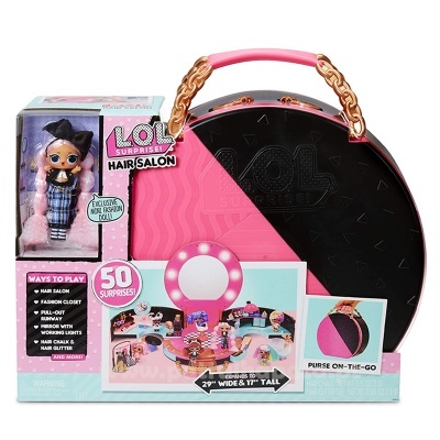 Brinquedo LOL Surprise Hair Salon com mala preta e rosa e mini boneca