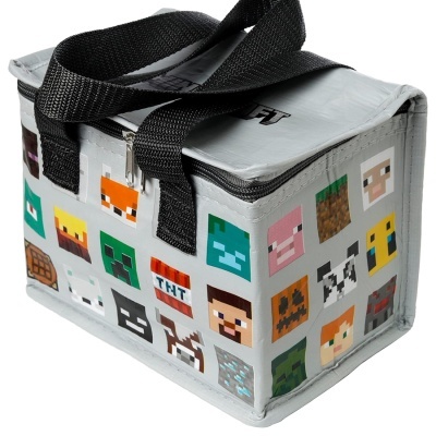 Lancheira térmica cinzenta com personagens de Minecraft