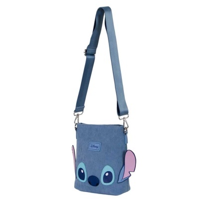 Mala azul claro com alça ajustável e personagem Stitch da Disney