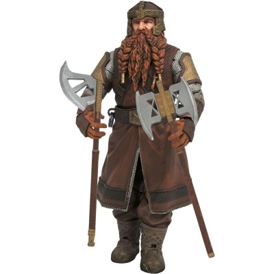 Figura de guerreiro com armadura castanha, barba ruiva e machados
