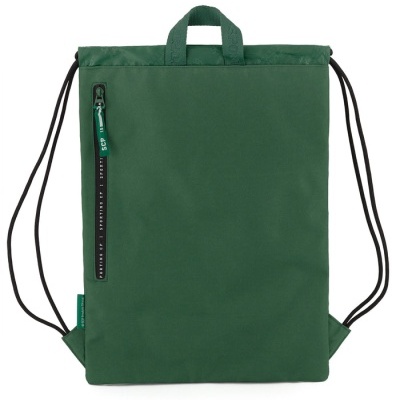 Mochila saco verde com fecho zip e cordões pretos