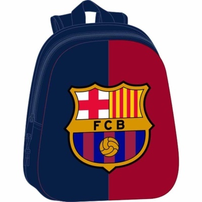 Mochila azul escura e vermelha com escudo do FC Barcelona