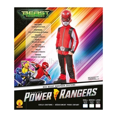 Fato Carnaval criança Power Rangers Beast Morphers vermelho e preto com máscara
