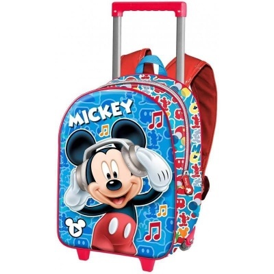 Mochila de carrinho infantil com estampa do Mickey Mouse e notas musicais em fundo azul