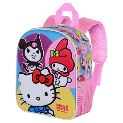 Mochila infantil cor-de-rosa com personagens Hello Kitty e Amigos