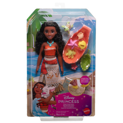 Boneca Disney Princess Vaiana com acessórios de conchas e animais marinhos em embalagem transparente