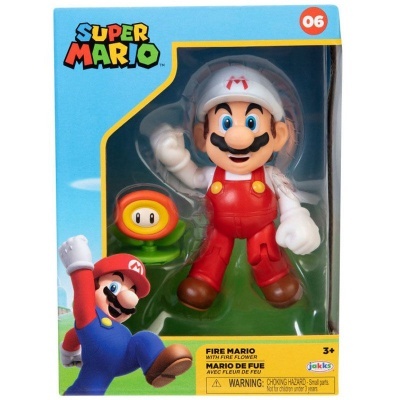 Figura Fire Mario Super Mario em embalagem azul e amarela