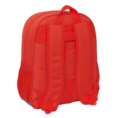 Mochila vermelha com alças acolchoadas e bolso lateral em rede