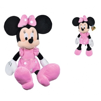 Pelúcia da Minnie Mouse com vestido rosa e laço rosa às bolinhas brancas