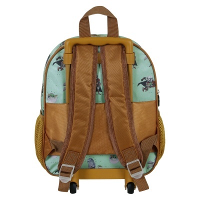 Mochila infantil com rodas e padrão Star Wars em verde água e castanho