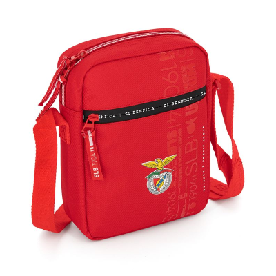 Bolsa vermelha de tiracolo com emblema do SL BENFICA e fecho de correr