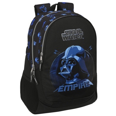 Mochila preta com imagem do Darth Vader e texto Star Wars Empire