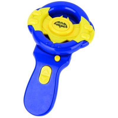 Comando de plástico azul e amarelo para videojogos com volante