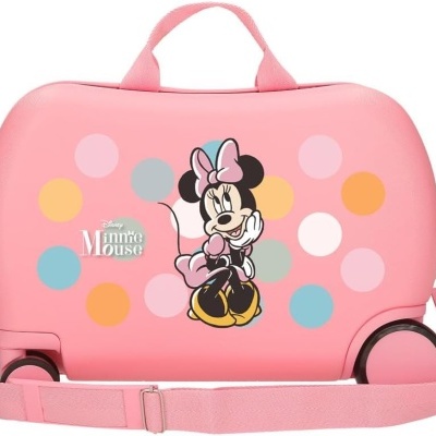 Mala de viagem infantil cor-de-rosa com imagem da Minnie Mouse e rodas