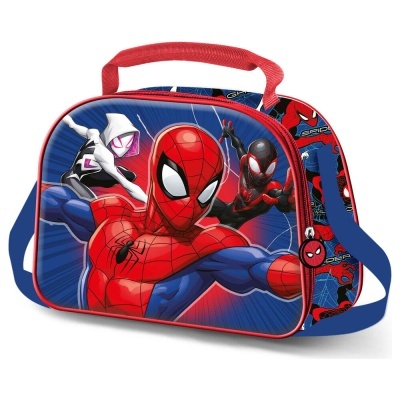 Mala infantil com design do Homem-Aranha em azul e vermelho.
