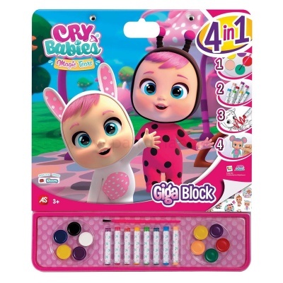 Conjunto de pintura infantil Cry Babies Magic Tears Giga Block com tintas coloridas e personagens em fantasias