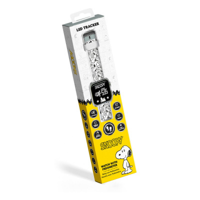 Relógio LED tracker com podómetro Snoopy em embalagem amarela e branca