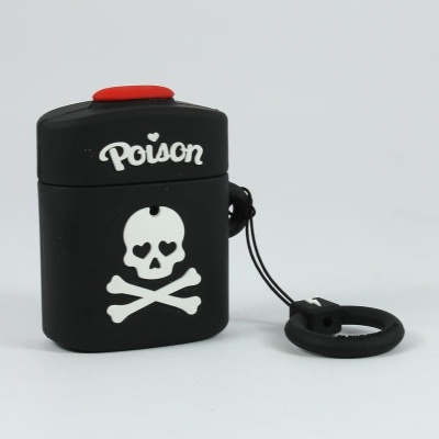 Isqueiro preto com símbolo de caveira e texto 'Poison'