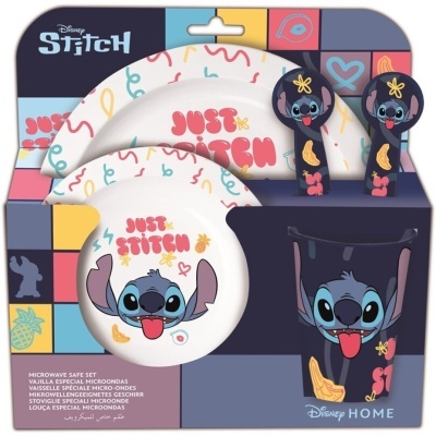 Conjunto de louça infantil Disney Stitch com pratos e talheres decorados